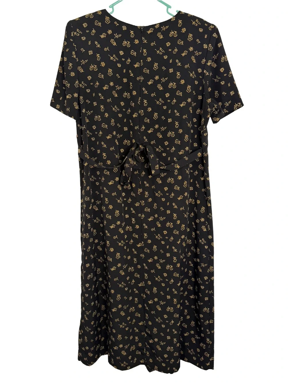 Kathie Lee Collection Black Midi Dress with Gold Floral Print and Waist Tie - Picture 2 of 6